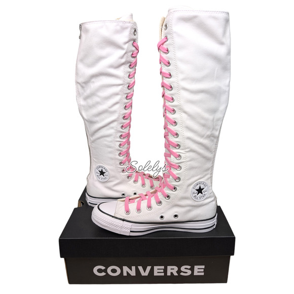 Converse CTAS XXHI Womens 6 White Pink Black Canvas Knee High Sneaker Boot NEW - Picture 1 of 10